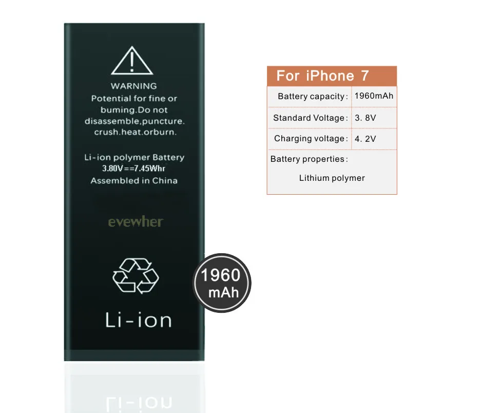 Evewher для iPhone 7 батарея замены телефона iPhone7 7G реальная емкость 1960mAh 0 цикл набор