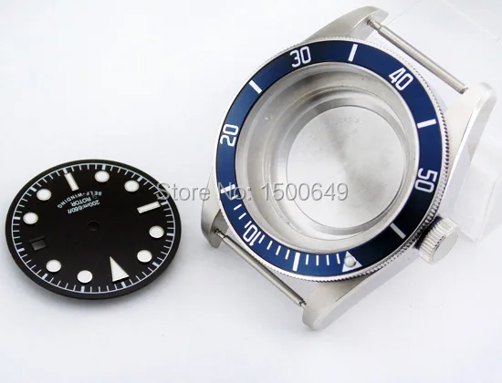 

Corgeut 41mm Blue Bezel case insert Sapphire Glass for ETA 2836, Mingzhu 2813; Miyota 8205/8215 movement watch + dial,P363