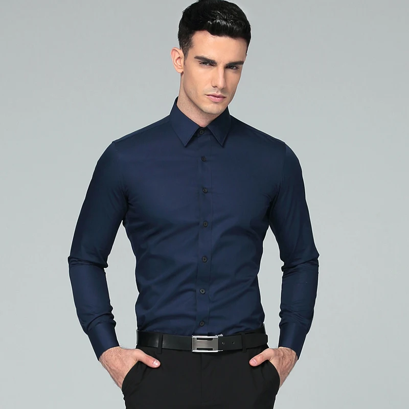 Men's Shirt 2021 Brands Long Sleeve Business Suits Shirts Solid Black Regular Fit business Mens Dress Shirts Camisa