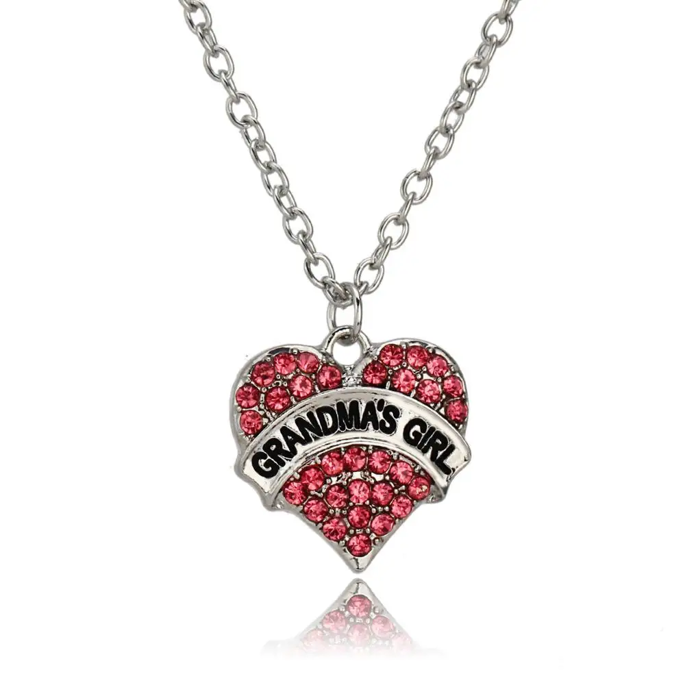 Grandmas Girl Neckl Прекрасный розовый Хрустальное сердечко любовь ожерелье с подвеской Семья лучшие друзья подарок для мамы дочки сестра Для женщин Цепочки и ожерелья цепь - Окраска металла: Grandmas Girl Neckl
