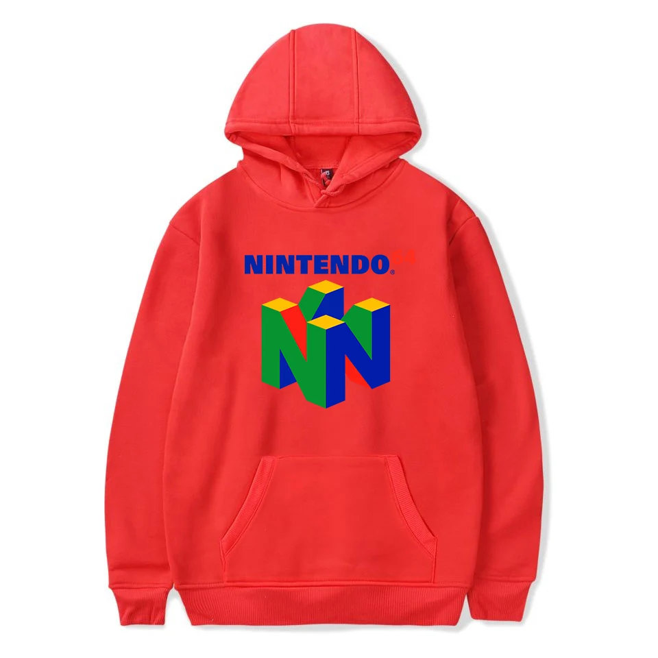 Бренд Классическая игра N64 толстовка с капюшоном с принтом Харадзюку толстовки большой размер пуловер Одежда Хип-Хоп Уличная одежда - Цвет: Красный