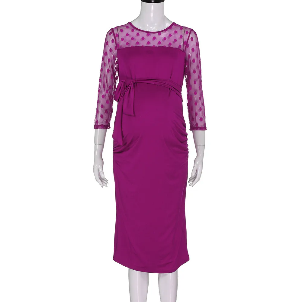 Женское платье для беременных с рюшами облегающее летнее кружевное в горошек