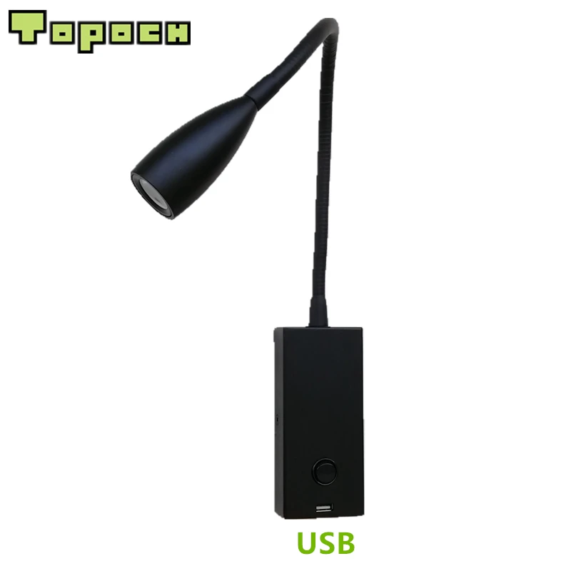 TopocH USB лампы для чтения 5 в 2A выход с переключателем Вкл/Выкл светодиодный 3 Вт AC100