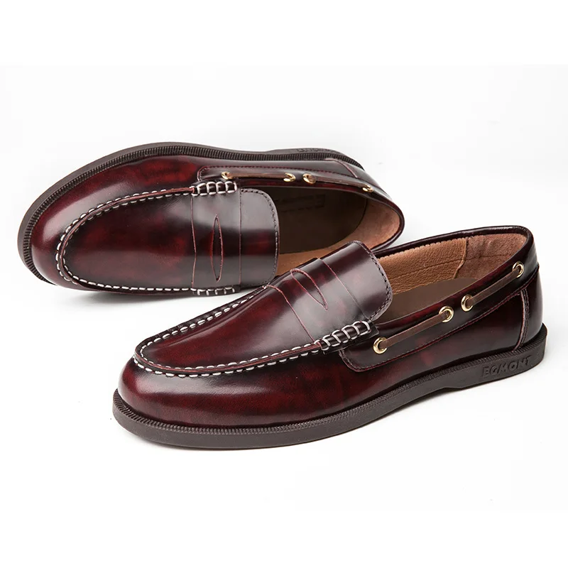 Egmont EG-89 Spring Summer Boat Shoes Mens Casual Loafers Genuine Leather Patent Solid Handmade Comfortable Breathable | Обувь