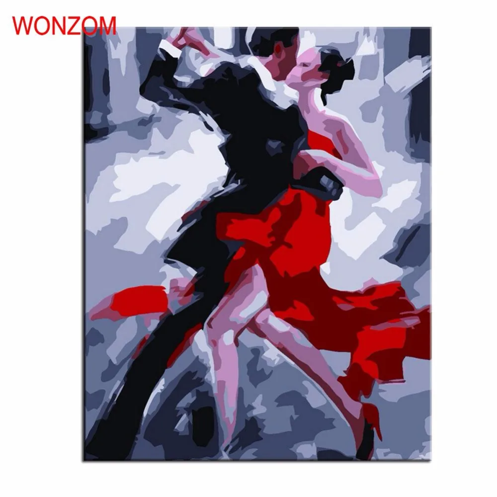 Набор для рисования по номерам на холсте влюбленная масляная краска WONZOM Dance Couple