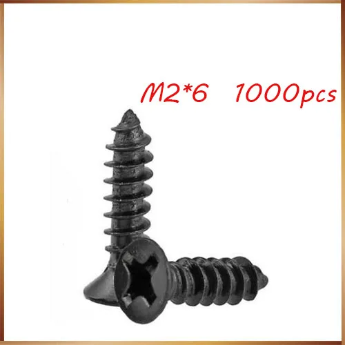 

Саморезы черные, 1000PCS-M2*6 GB846, с потайной головкой