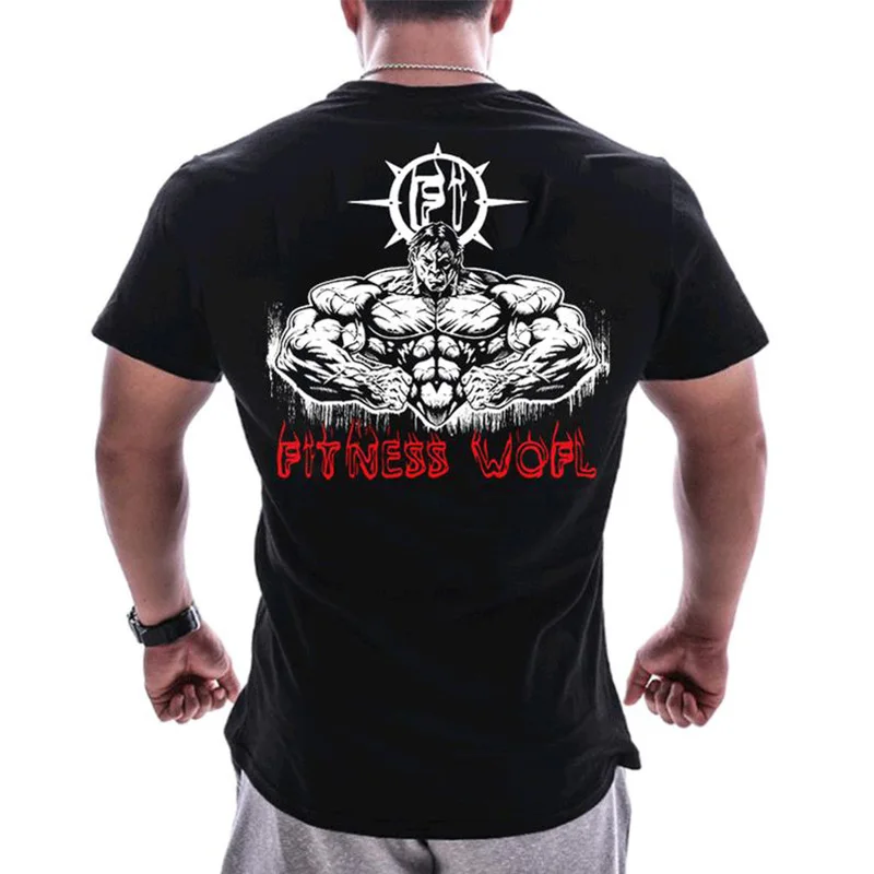 T-shirt 07 Мужская Летняя хлопковая футболка с коротким рукавом, футболки для тренажерного зала, фитнеса, футболки для бодибилдинга, новые брендовые футболки с круглым вырезом, модная повседневная одежда с принтом - Цвет: T-shirt 07