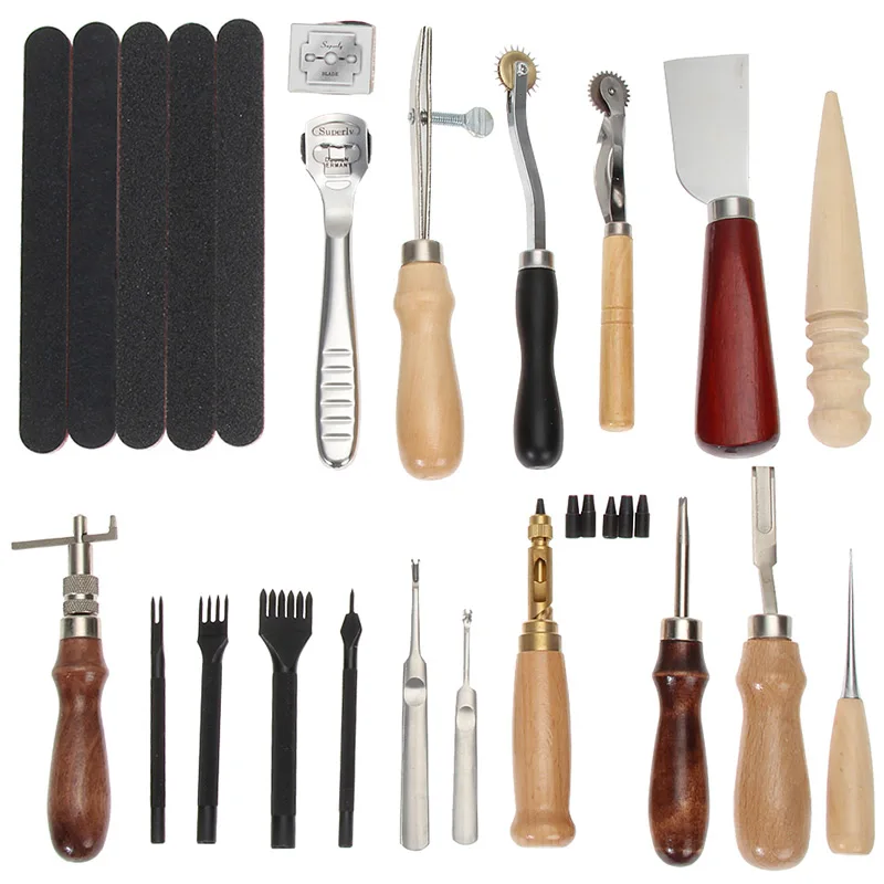 DIY Leather Craft Tools Set Handmade Hole Punch Thread Awl Waxed Thimble Stamping Skiving Stitching Sewing Cutting Tool Kit|Наборы