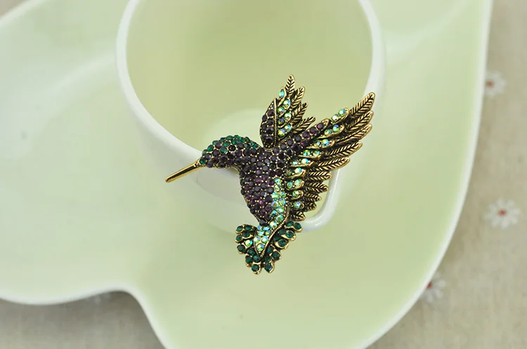 Deshow два Красочные Стразы Брошь Колибри броши в форме животных для женщин