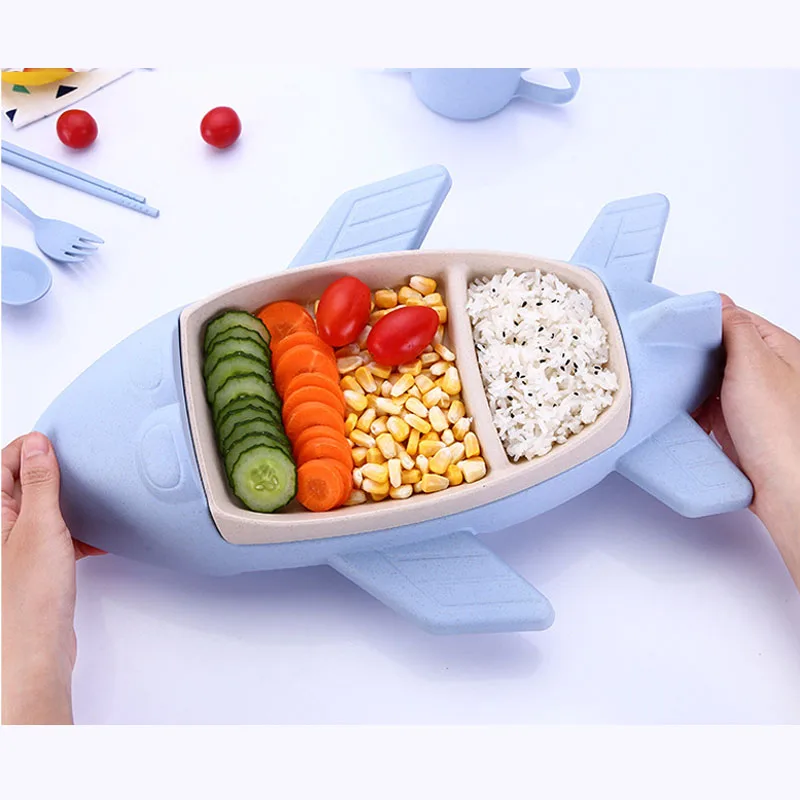 Cartoon Baby Tableware Bowl Wheat Straw Dish Children 's Rice Plate Sub - Kids Airplane Car | Мать и ребенок