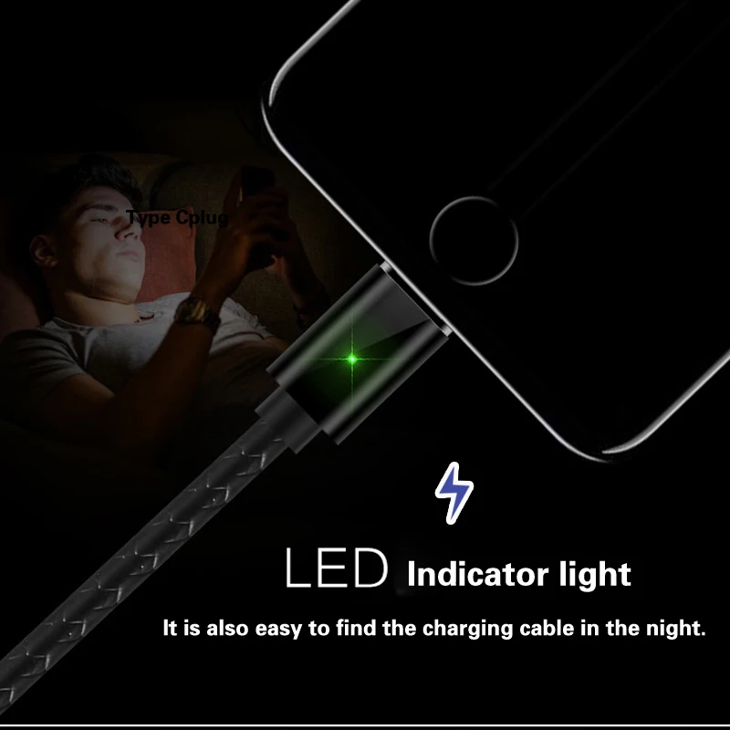 Магнитный зарядный кабель 1 м, кабель Micro USB для iPhone XR XS Max X 8 7 6 S, магнитное зарядное устройство usb type C, светодиодный кабель для зарядки