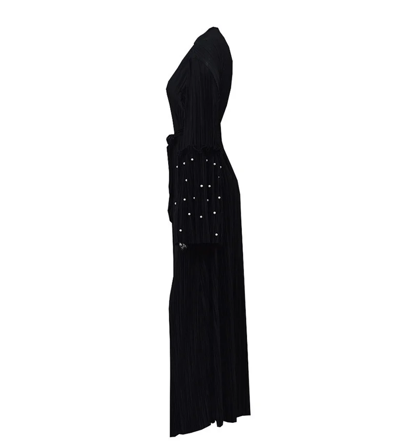 Muslim Abaya Elastic Beading Pleated Robe Dress Cardigan Long Gowns Tunic Kimono Ramadan Islamic Prayer Clothing Worship Service |