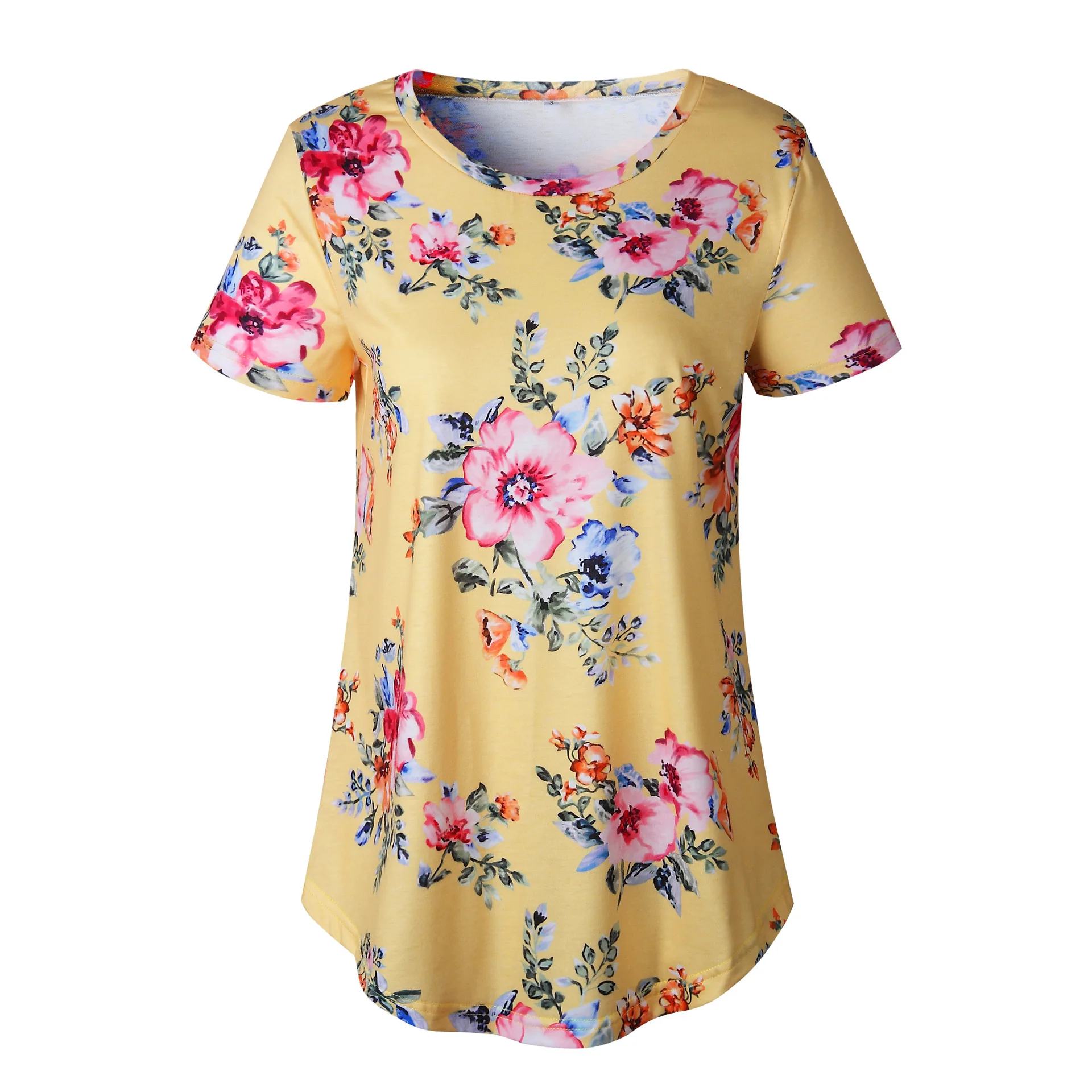 Женская футболка с цветочным принтом круглым вырезом и коротким рукавом Новинка