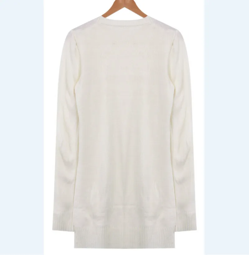 Женский вязаный свитер Белый пуловер с длинным рукавом разрезом по бокам