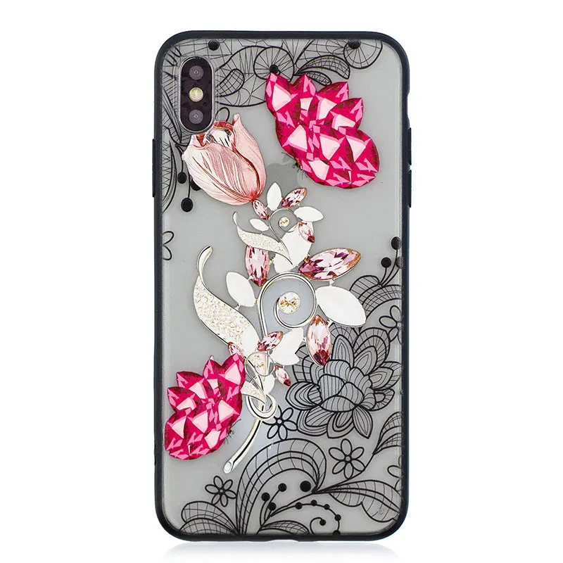 Boucho 3D Lace Diamond Floral Case for iPhone XS MAX Phone X XR 6 6s 7 8 plus Flower Clear Plastic Cover |