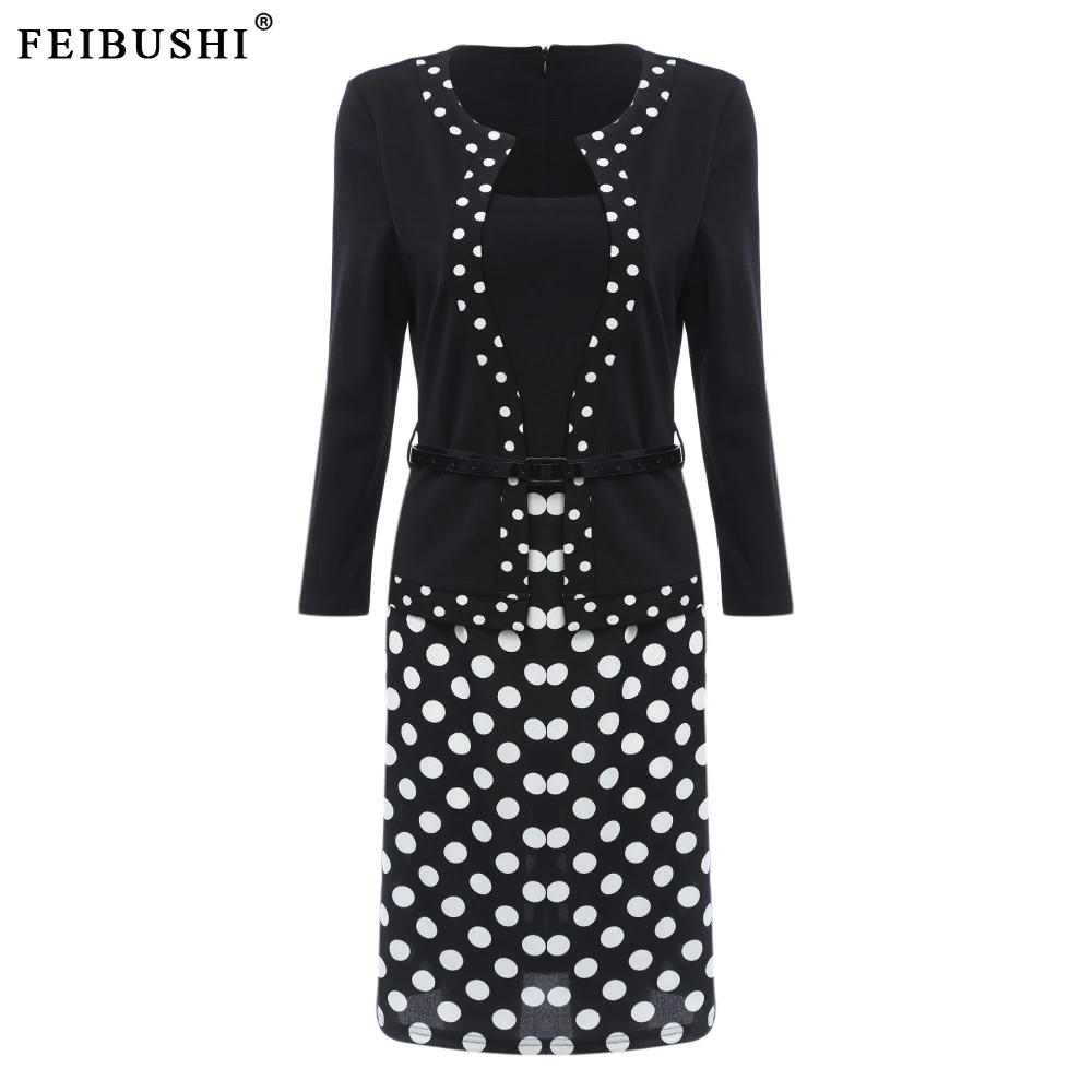 FEIBUSHI женское весеннее ретро-платье из искусственной куртки в горошек