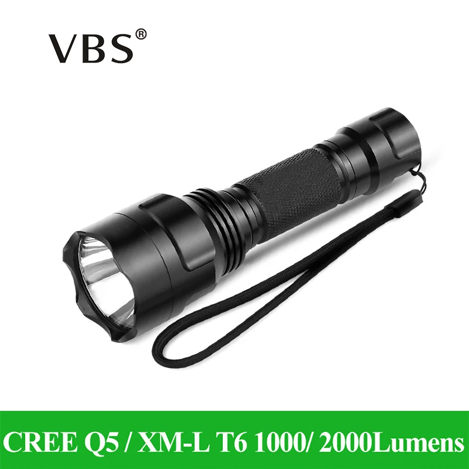 Светодиодный фонарик CREE Q5/XM L T6 1000 лм/2000 лм фонарь 1x18650 аккумулятор 5 режимов
