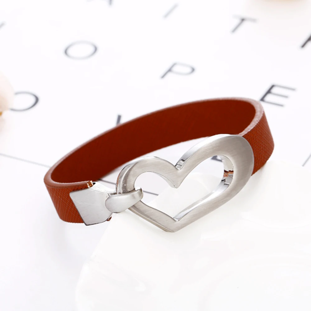 Лидер продаж простой металлический браслет в форме сердца кожаный разноцветные