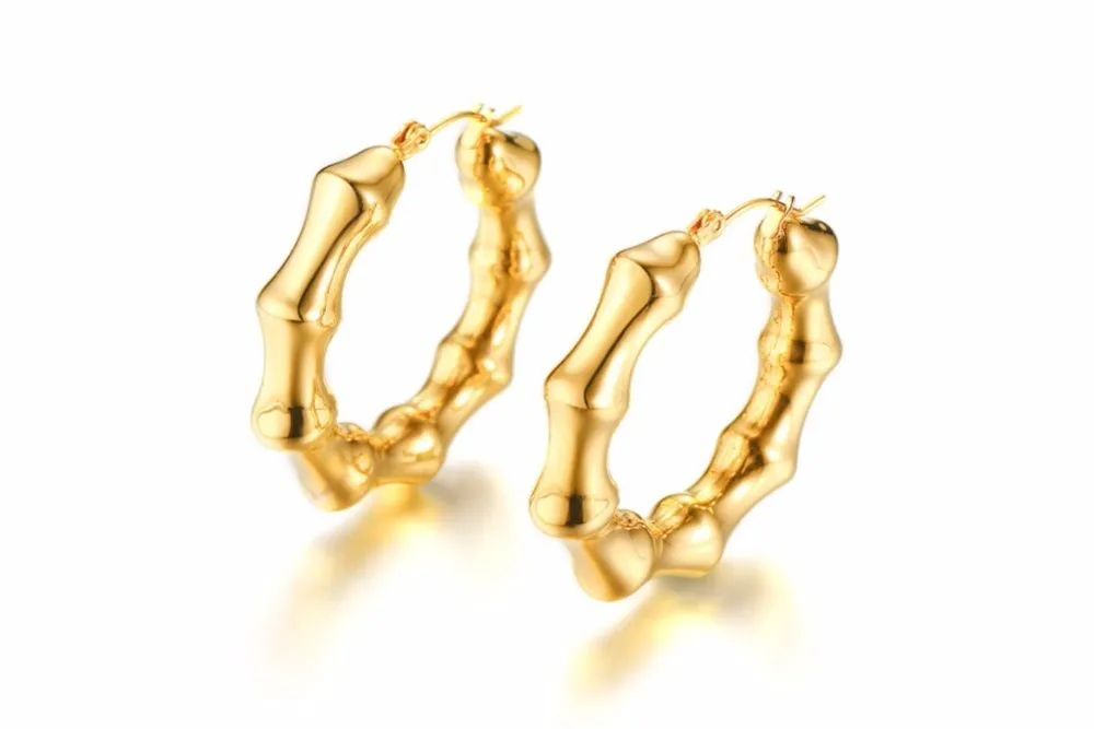 Bamboo Hoop Earrings in Golden Stainless Steel Earing for Women
