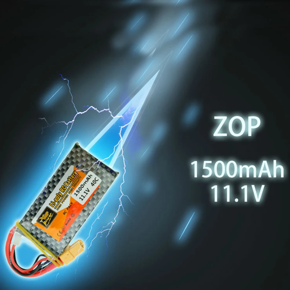 Литий полимерный аккумулятор ZOP 11 1 В 3S 40C XT60/T 1500 мАч для радиоуправляемого