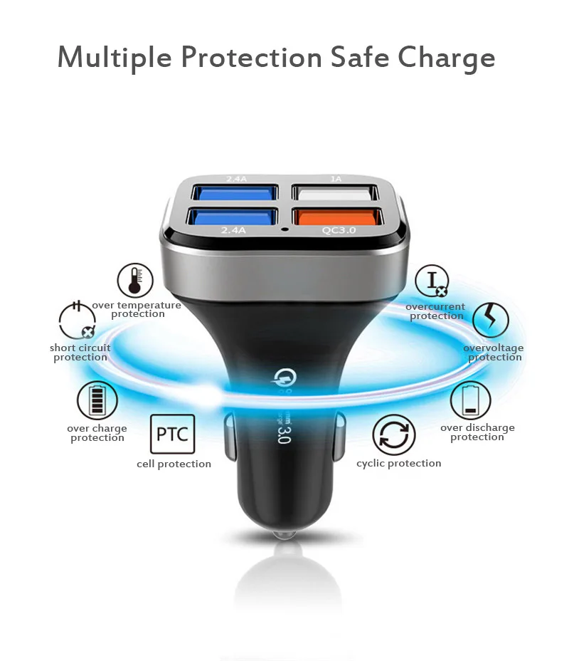 Автомобильное зарядное устройство 4 USB порта Быстрая зарядка 3,0 умное зарядное устройство для iPhone XS Max XR X 8 7 6 6s Plus для samsung S9 S8 S7 Edge Note 9 8