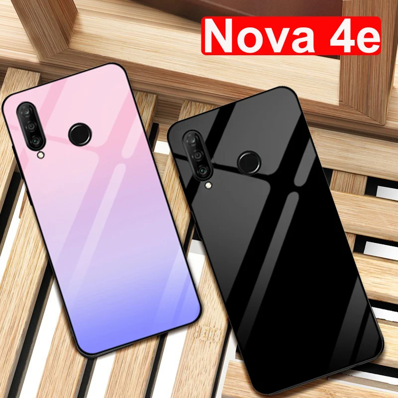 Для Hauwei Nova 4e чехол сплошной цвет Закаленное стекло для телефона Nova4e 4 e 6 15 &quotЧехол