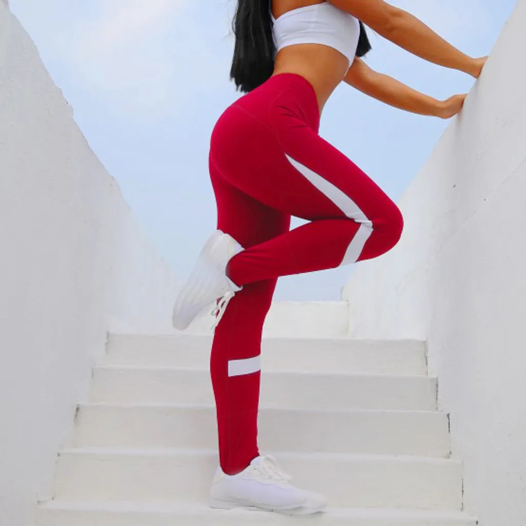 Женские леггинсы с геометрическим принтом Feitong черные и красные эластичные