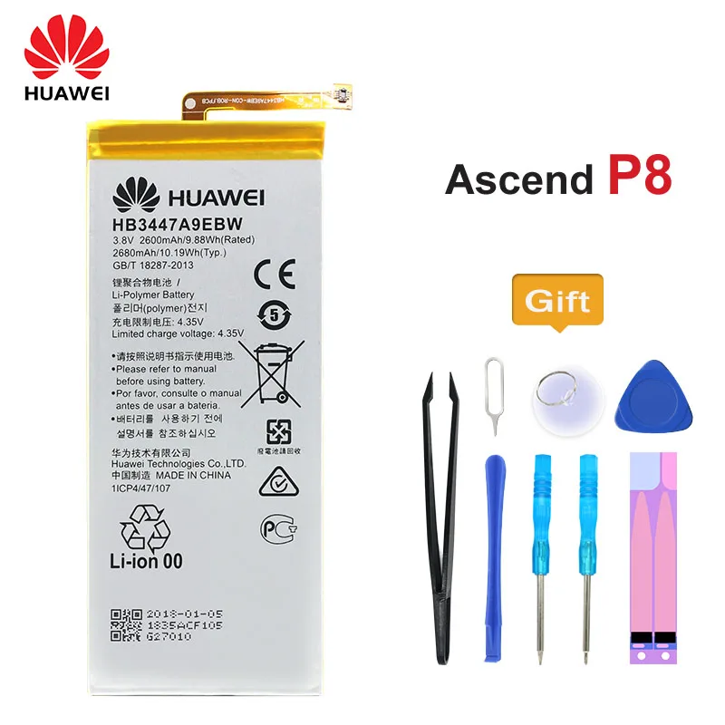 100% Оригинальный аккумулятор Huawei HB3447A9EBW для Ascend P8 2680mAh Высокое качество Замена
