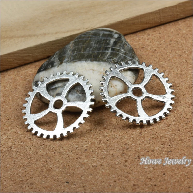 12 шт винтажный цинковый сплав Шарм в виде шестеренки цвет античного серебра