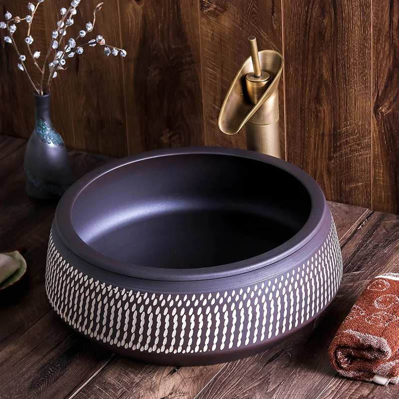 Керамическая раковина с сокровищами круглая китайская упрощенная для ванной