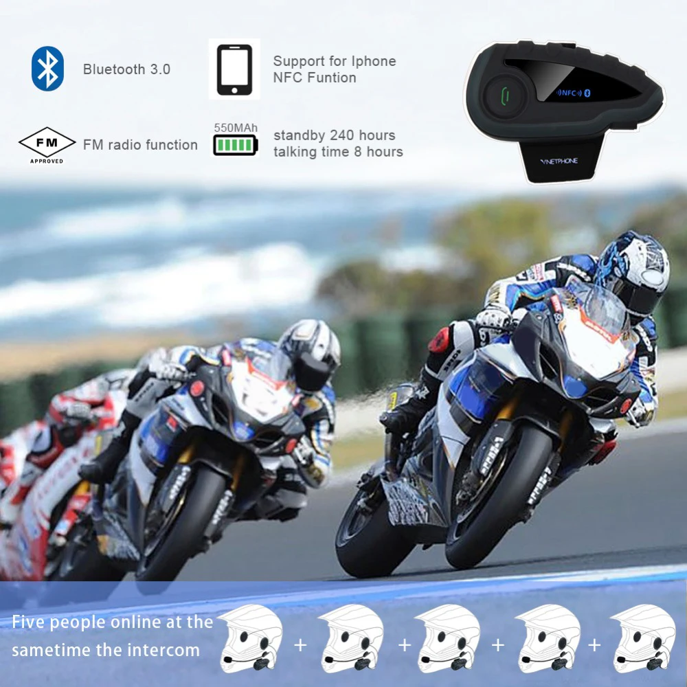 VNETPHONE V8 Bluetooth Интерком Мото шлем NFC мотоциклетный руль пульт дистанционного управления коммуникатор шлем гарнитура 5 всадников
