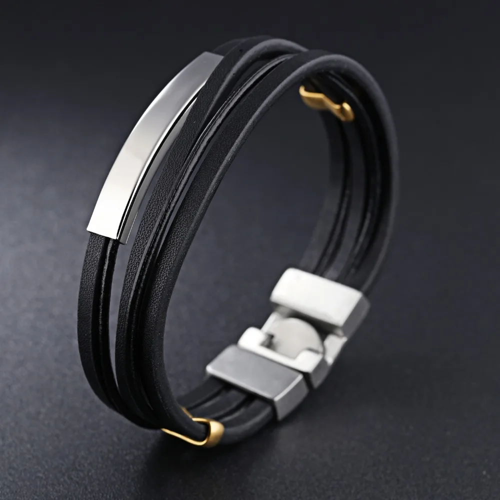 Простой Мода черный Настоящая кожа браслет повседневные слоев кожи рук Браслеты