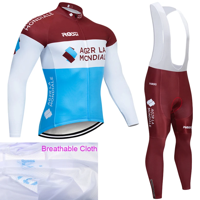 Команда 2019 AG2R с длинным рукавом Велоспорт Джерси велосипедные брюки костюм Ropa