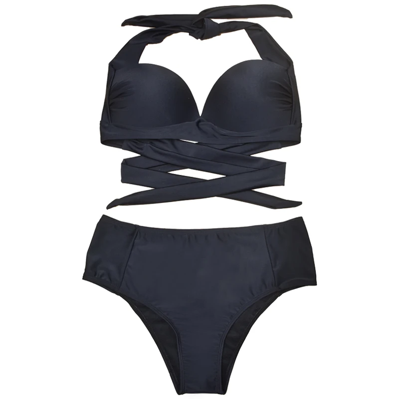 Folok Sexy High Waist Bikini Set Swimwear Women Swimsuit Push Up Womens Bikini Halter Top Bathing Suit Beachwear Biquini
