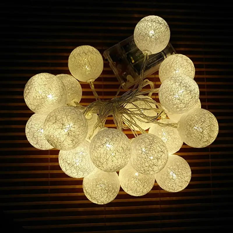 LED Christmas White Cotton Ball Battery String Lights Outdoor Atmosphere Decorative Garden Wedding Bedroom Night Light | Лампы и