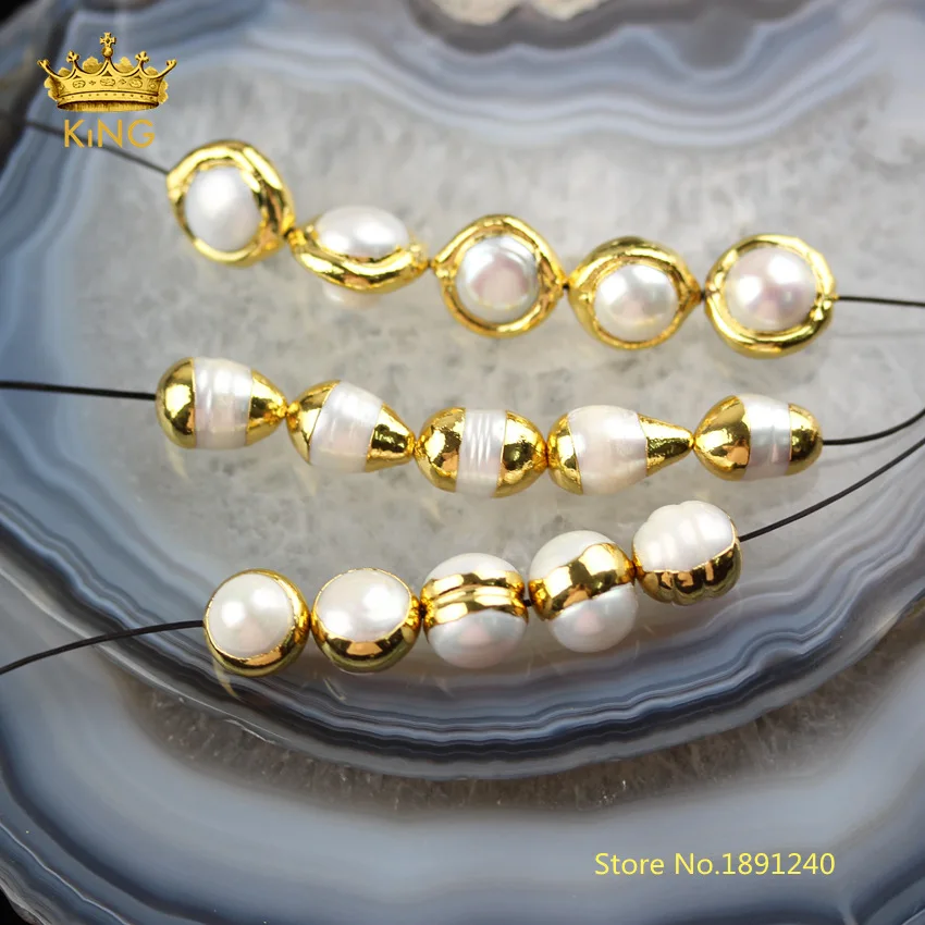 3 Style choice 10pcs bulk sale White Pearl Shell holes Charms Plated Gold Copper Caps Bails DIY Bracelet Necklace Spacers YYF43 | Украшения