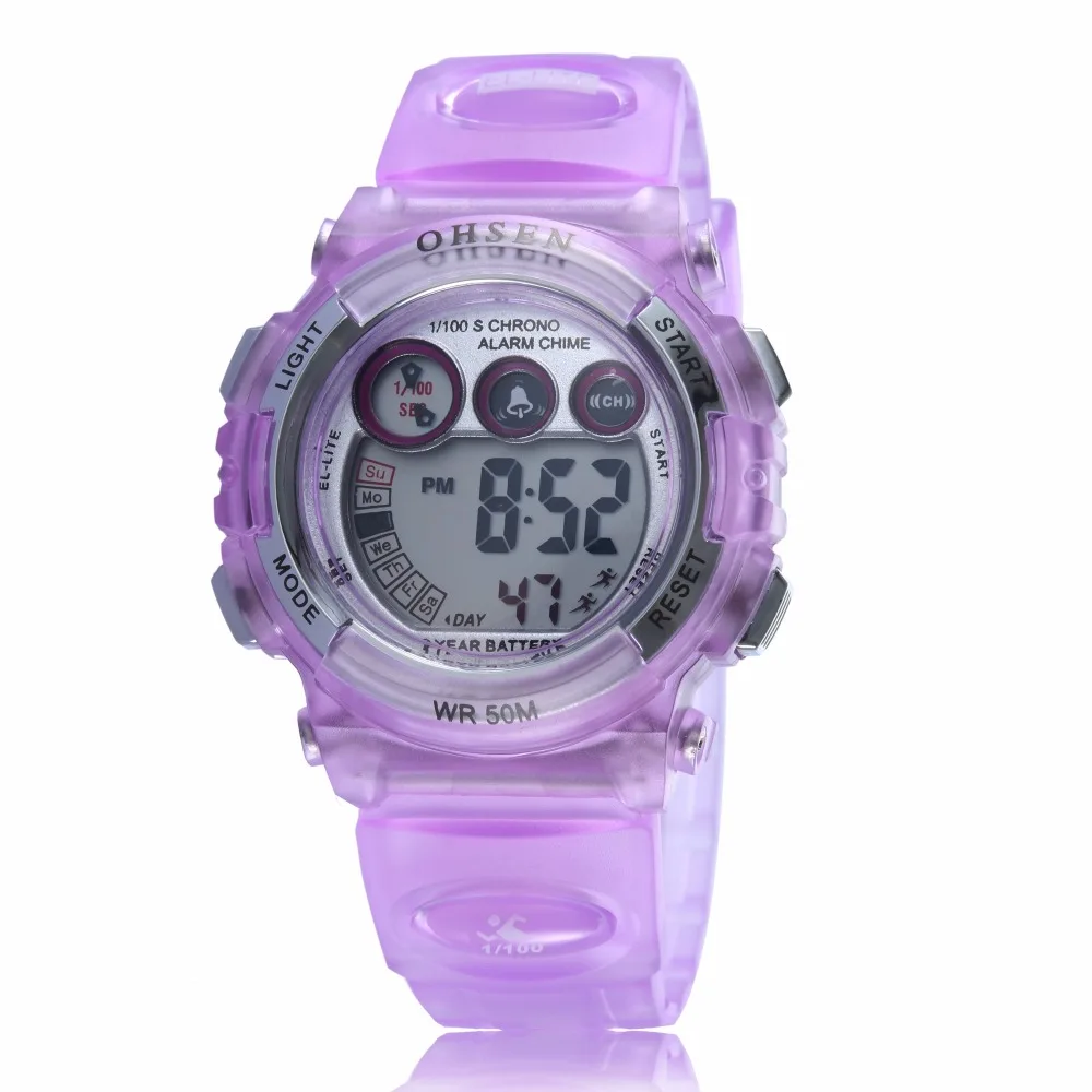 Top Ohsen женские водонепроницаемые спортивные цифровые наручные часы Фиолетовый