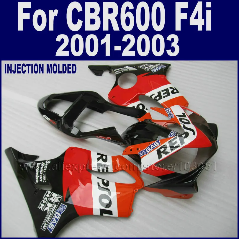 Комплект обтекателей для мотоцикла Honda CBR 600 F4i 2001 2002 2003 01 02 оранжевый репсол|Полные