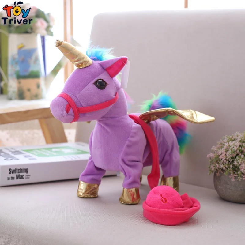 30 см электрическая ходьба пение Единорог плюшевая игрушка чучело музыка