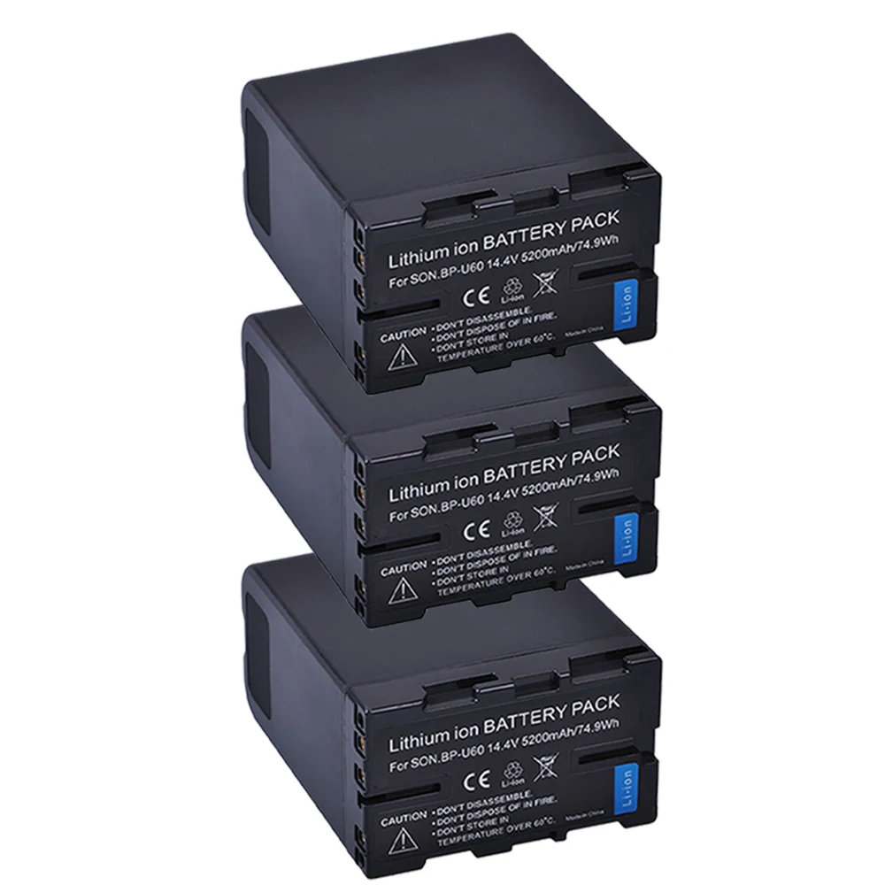 Batmax 14.4V 5200mAh 3Pcs BP-U60 BP U60 Batteries for Sony BP-U60 BP-U90 BP-U30 and PXW-FS7/FS5/X180 PMW-100/150/150P/160 PMW-2