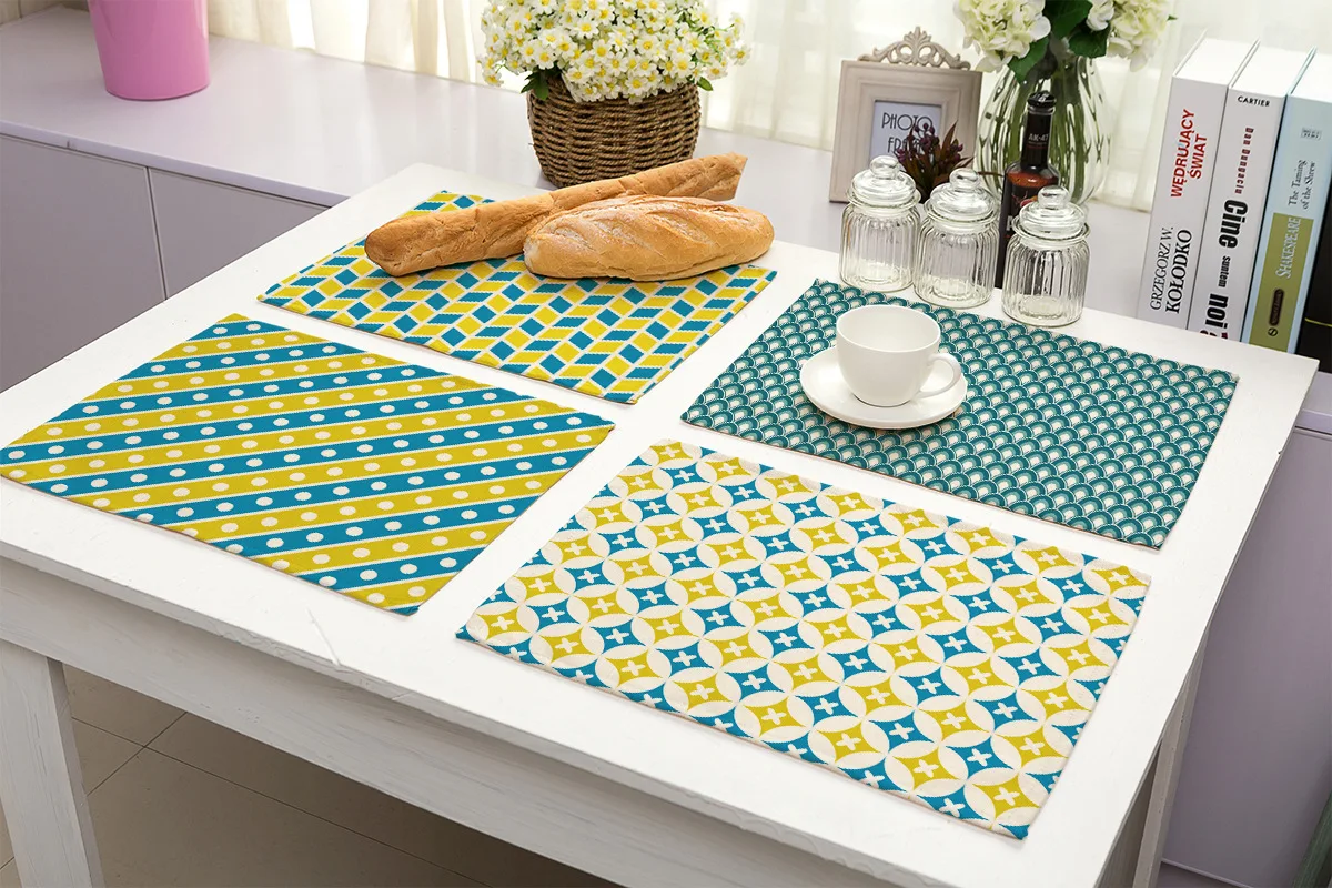 Abstract Geometric Pattern Table Mat Cotton Linen Place Mats for Dining Table Nordic Home Tea Party Decorations Kitchen Cup Mat