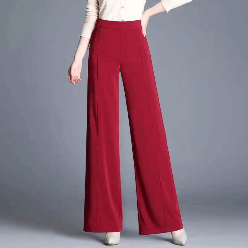 

Women pants Slim spring Autumn pants Solid color Side zipper Wide leg pants High waist casual pants 1003 thick