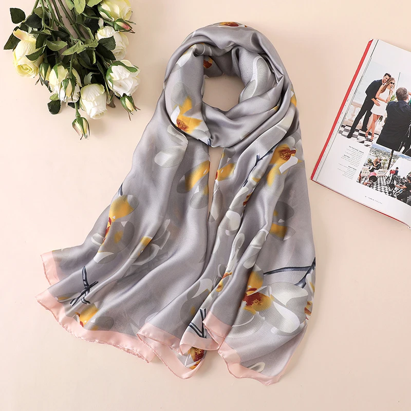 

MisShow Luxury Brand New Women Scarf Lady Silk Scarves Print Soft Shawls Foulard Femme Long size Satin Scarf 180x90cm