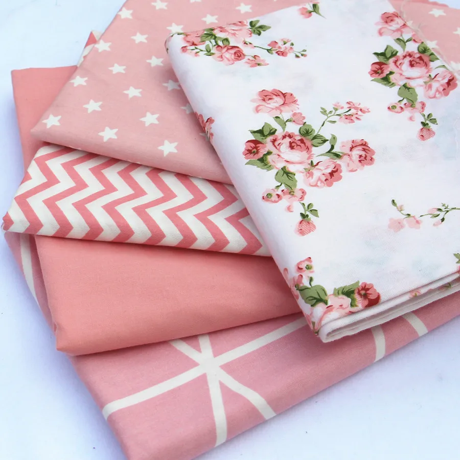 

100% Cotton Fabric 5Pcs/Lot 40x50cm Pink Print Fabrics Bundle for Patchwork Sewing Skirt Baby Dolls Cloth Bedding Quilt Tissus