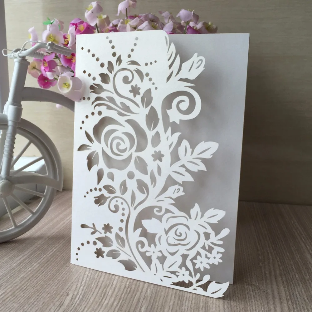 

100pcs/lot New Luxurious Laser Cut Flower Pearl Paper Wedding Invitation Card Party Birthday Greeting Card Blessing Cards