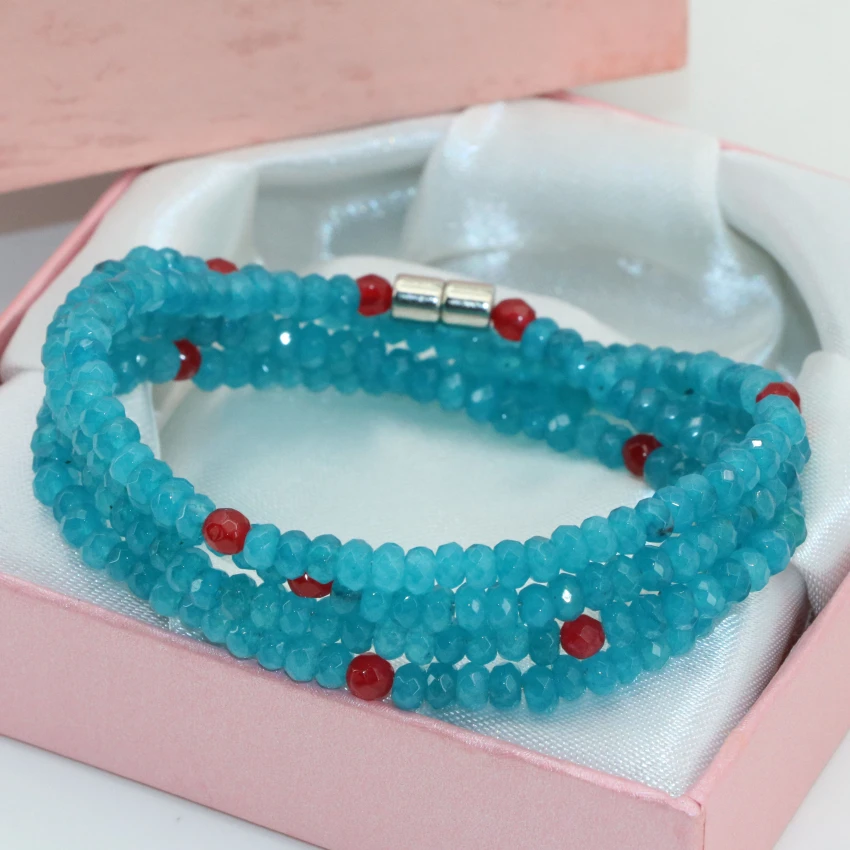 New long multilayer magnetic clasp exquisite faceted abacus 22*4mm jades blue stone chalcedony 4 rows bracelets jewelry B2772|bracelet
