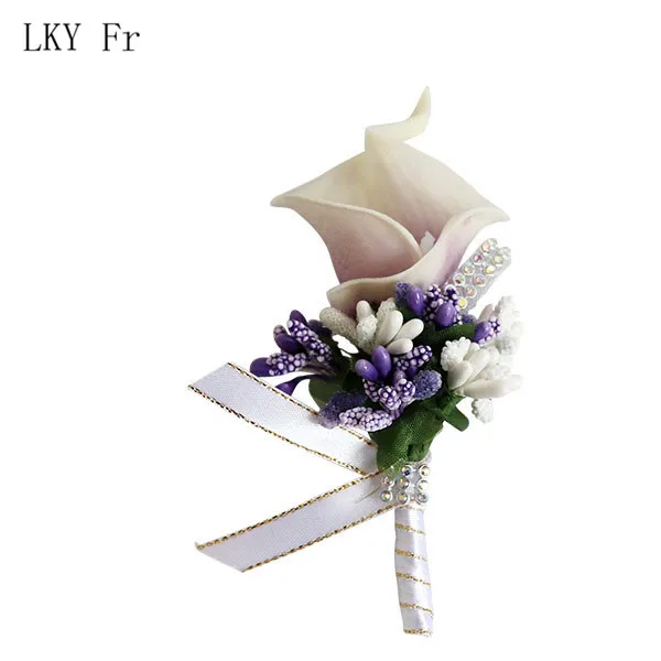 Light Purple LKY Fr, искусственный цветок, Женихи, мужской корсаж на булавке, цветы, Свадебный корсаж для выпускного вечера, белый, розовый, бутоньерка для жениха, мужские свадебные цветы - Цвет: Light Purple