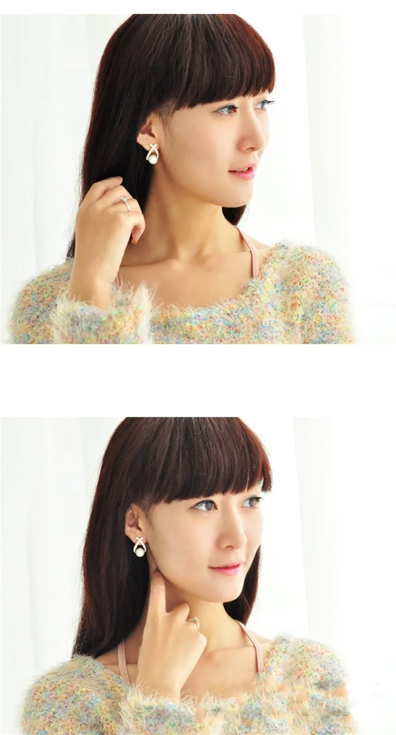 Корея модные серьги стиль элегантные женские Скрещенные жемчужные сверкающих