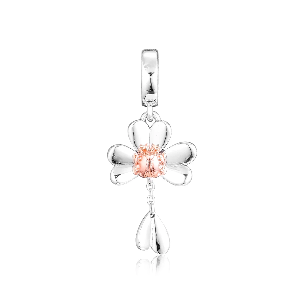 

Genuine 925 Sterling Silver Clover & Rose Ladybird Hanging Charm Beads for Jewelry Making Fits Europe Bracelet kralen berloques