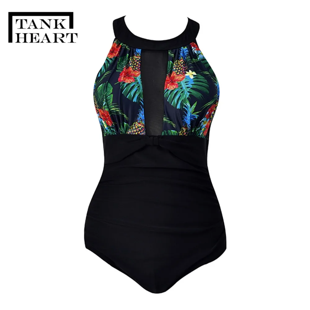 

Tank Heart Sexy Retro One-Piece Suits Monokini Plus Size Swimwear Women One Piece Swimsuit Badpak Trikini Bathing Suit Women 4XL
